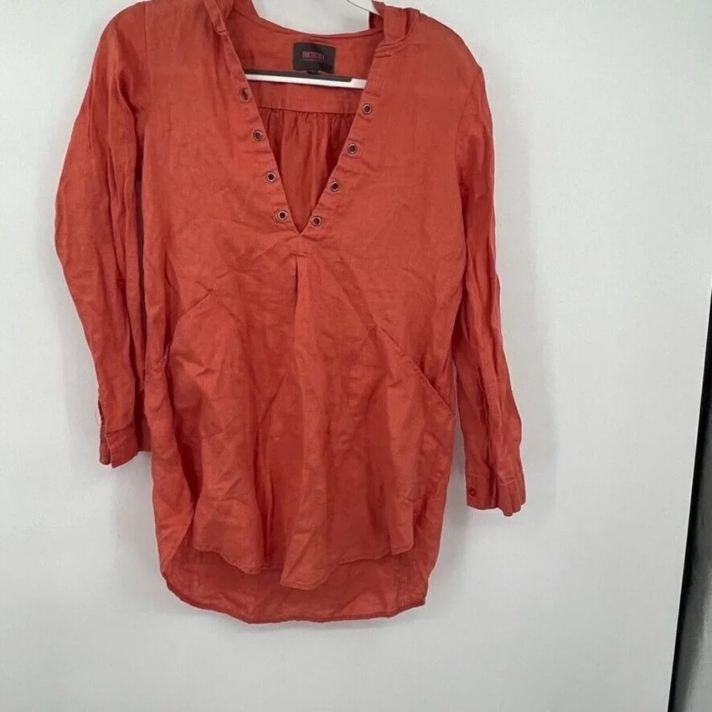 ForCynthia Womens Cover Up Small Salmon Pink V Neck Linen Casual Beachwear Knit